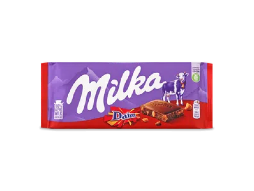 Шоколад молочный Milka с кусочками карамели с миндалем 100г