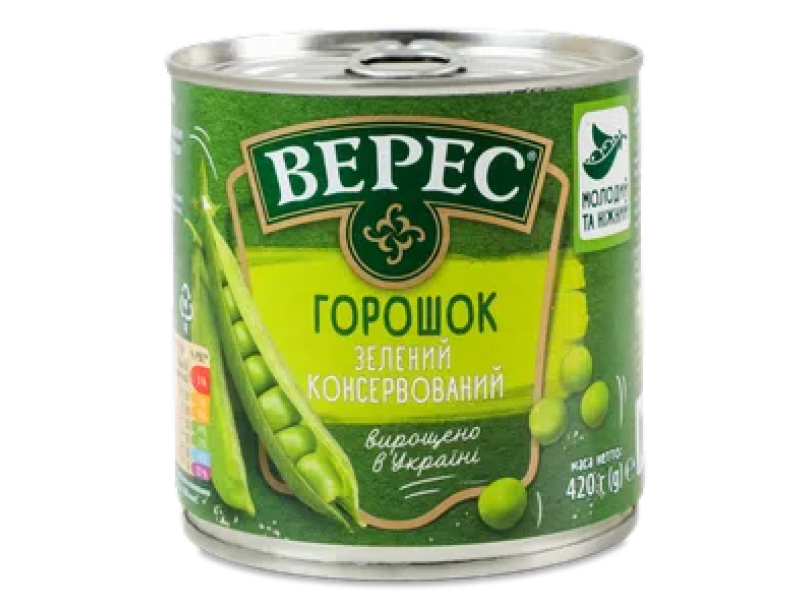 Горошек «Верес» зеленый из мозговых сортов 420г