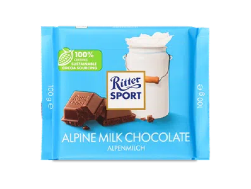 Шоколад молочный Ritter Sport с альпийским молоком 100г
