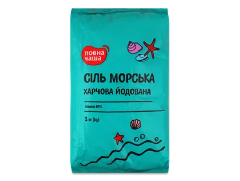 Соль «Полная Чаша»® морская йодированная помол №1, некалиброванная п/е 1кг