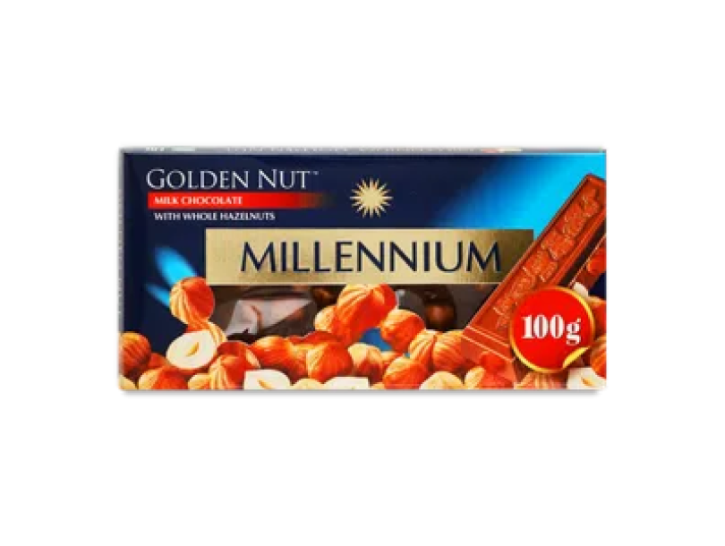 Молочный шоколад Millennium Gold с целыми орехами 100г