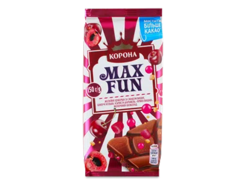 Шоколад молочный «Корона» Max Fun со вкусом вишни 150г