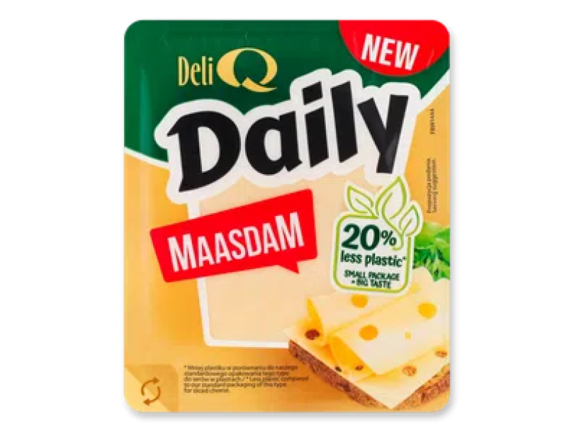 Сыр Deli Q DAILY Маасдам 45% из коровьего молока, слайсы 300г